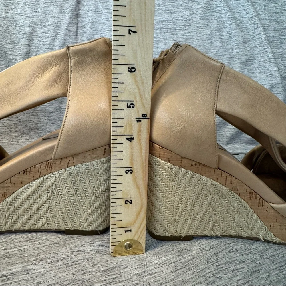 COLE HAAN AND NIKE Espadrille Wedges, Tan Leather, Heel Zip, Size‎ 9.5, EUC